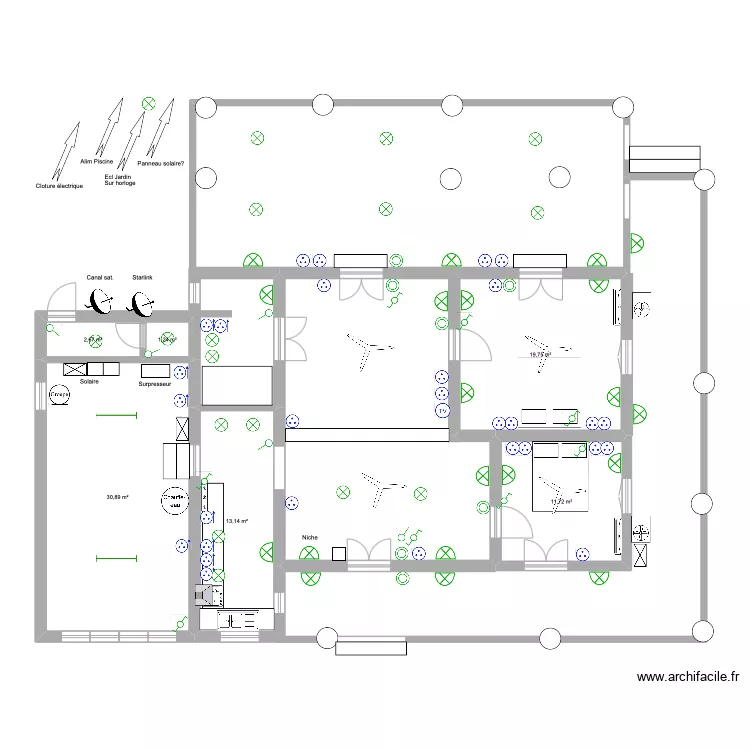 Maison Di&eacute;go. Electricit&eacute;. Plan de 