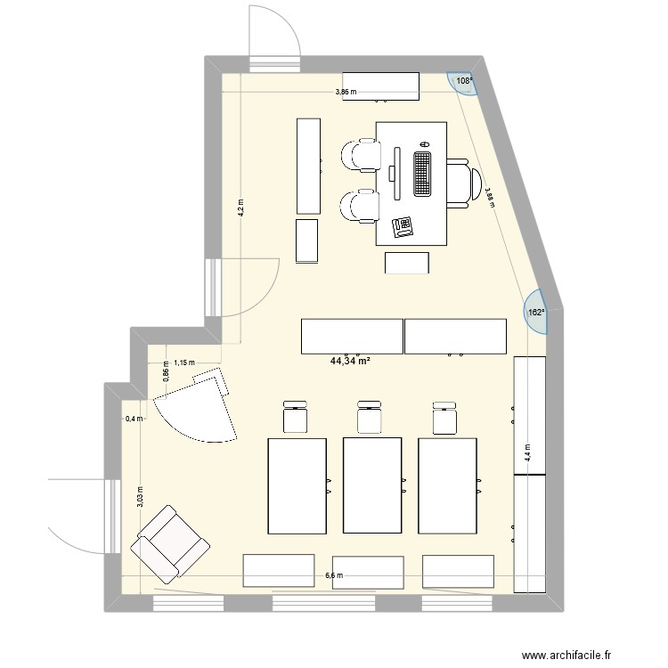 bureau repassage. Plan de 1 pièce et 44 m2