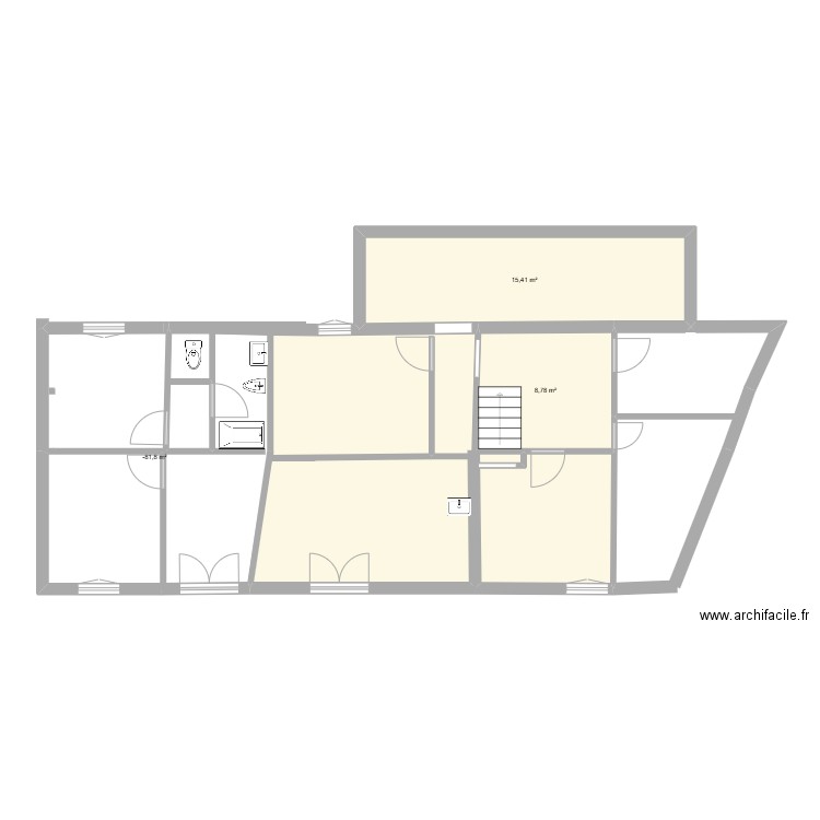 1ER étage. Plan de 3 pièces et 53 m2