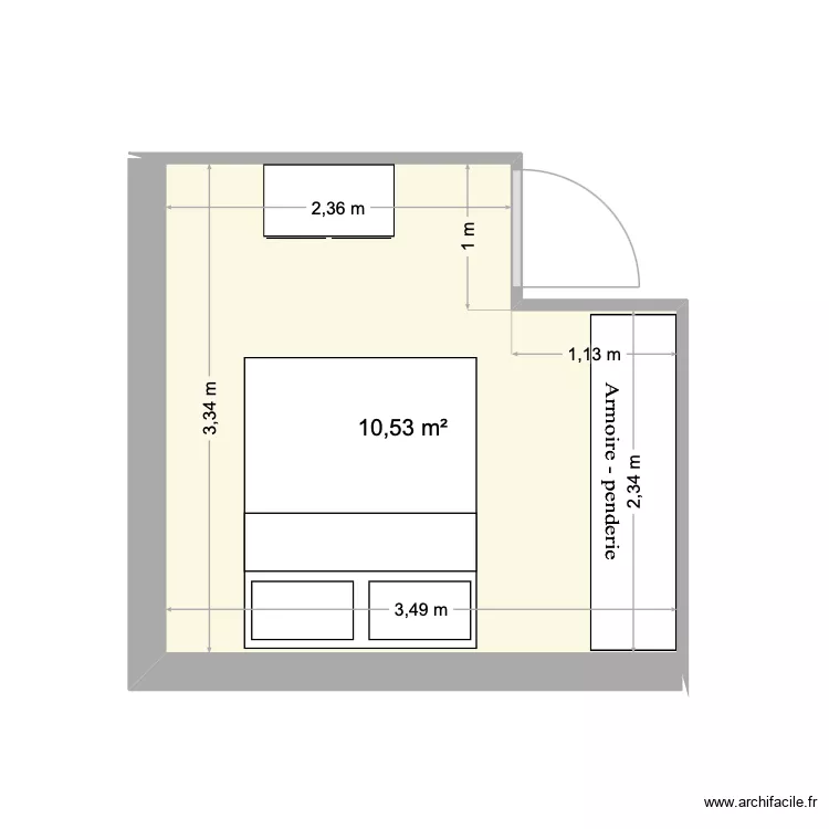 chambre sergine. Plan de 1  et 11 m²