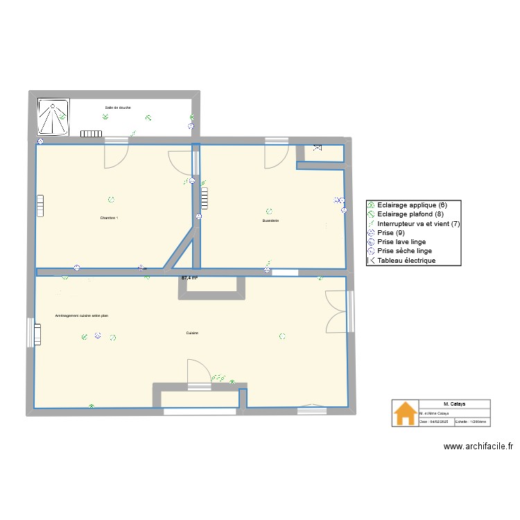 M. Catays. Plan de 1 pièce et 87 m2
