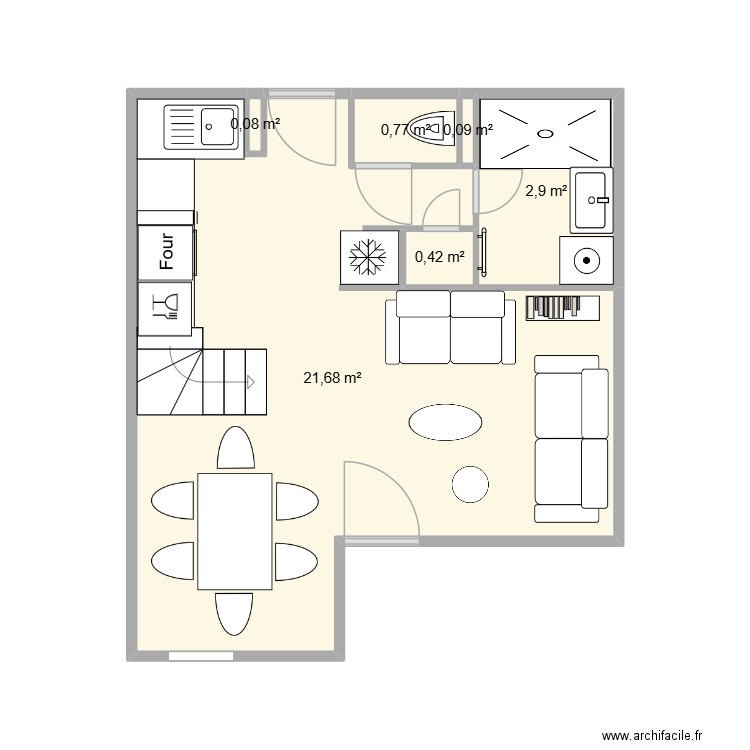 rdc V3. Plan de 6 pièces et 26 m2