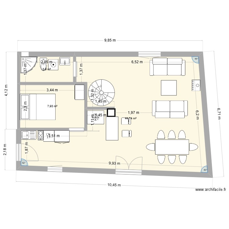 PLAN GRANGE V4. Plan de 3 pièces et 57 m2