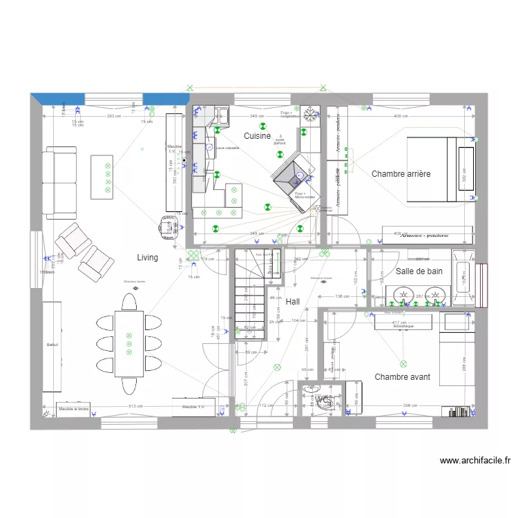 Notre habitation Rez de chauss&eacute;e sans couleurs. Plan de 7  et 97 m²