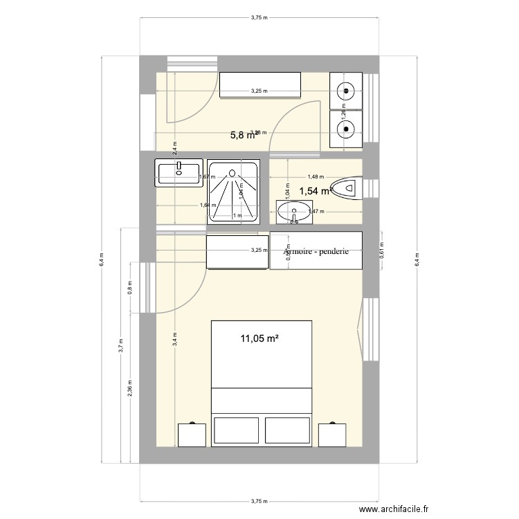 139. Plan de 3 pièces et 18 m2