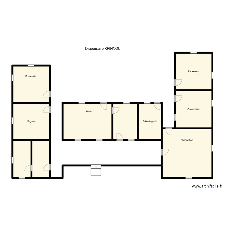 Vue en plan Dispensaire KPINNOU. Plan de 10 pièces et 79 m2