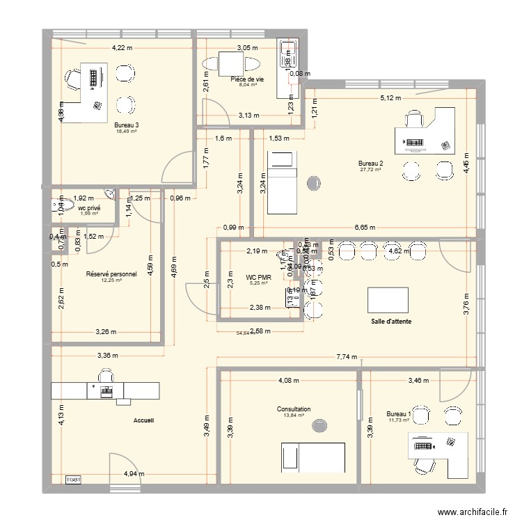 domus medica bertrand descours aménagement. Plan de 11 pièces et 155 m2