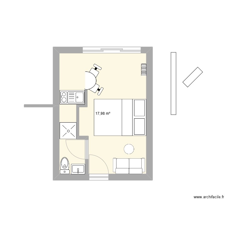 Evreux studio meublé. Plan de 1 pièce et 18 m2
