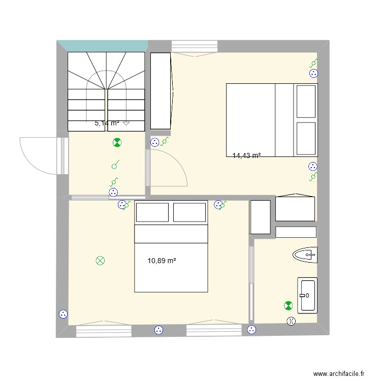 Chambre Anna Vincent. Plan de 3 pièces et 30 m2