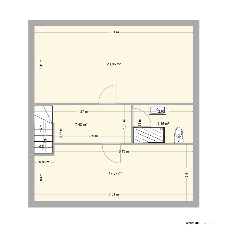 12 Zola étage. Plan de 4 pièces et 53 m2