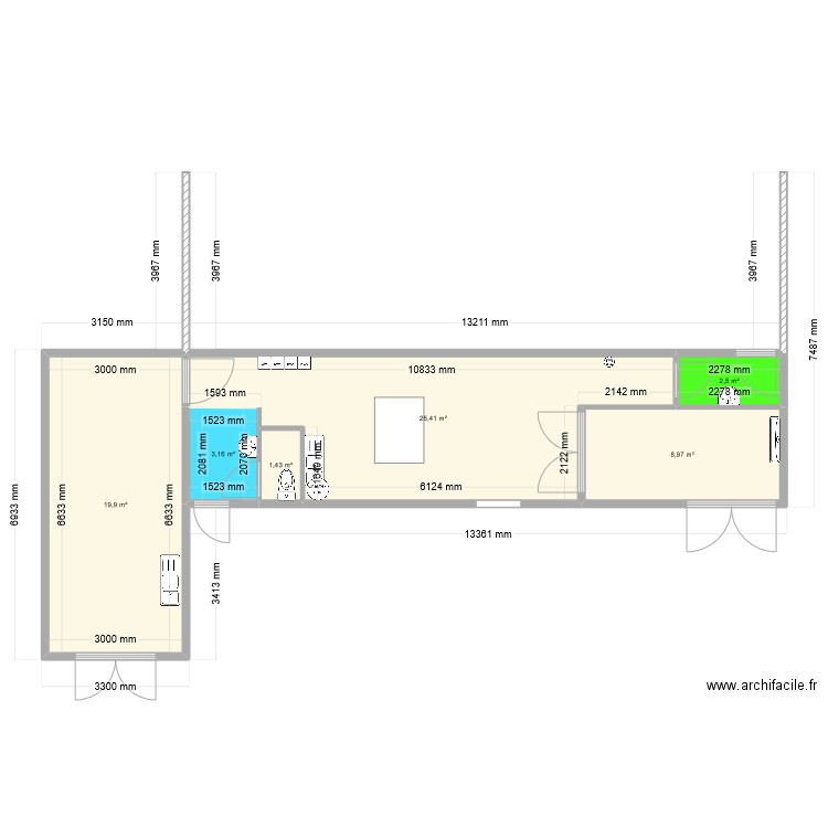 CEO Lopez. Plan de 6 pièces et 61 m2