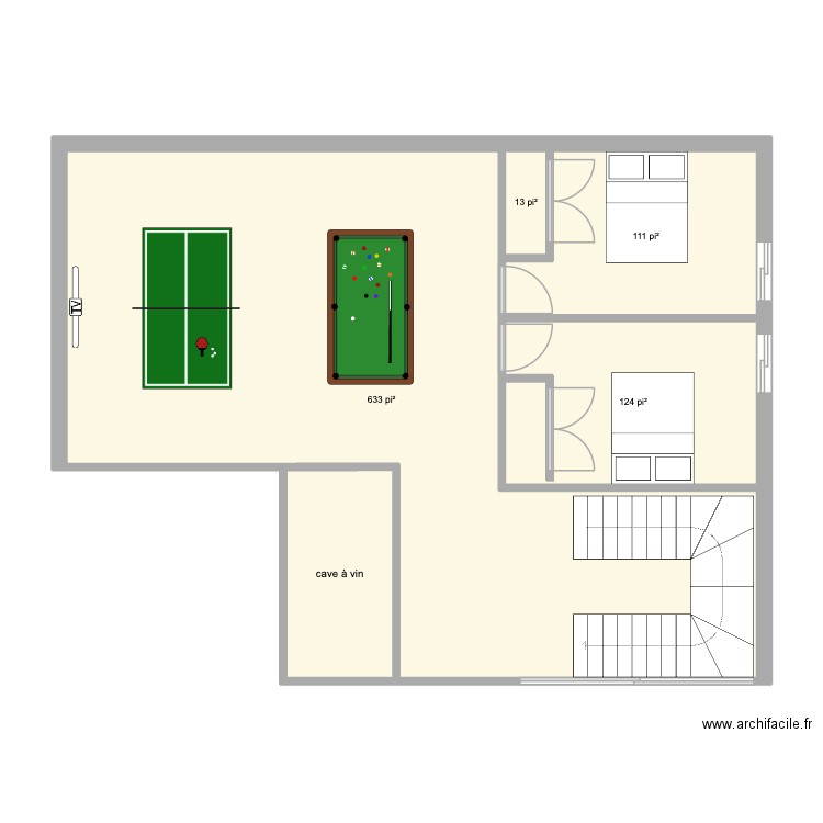 206 s-sol. Plan de 5 pièces et 88 m2