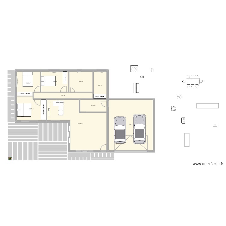 Projet à 3. Plan de 9 pièces et 140 m2