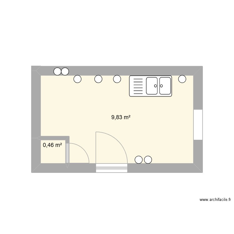 cuisine. Plan de 2 pièces et 10 m2