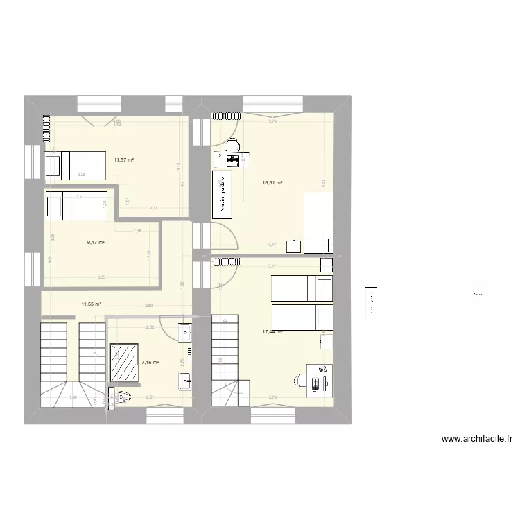 Travaux_2eme_etage. Plan de 6  et 97 m²