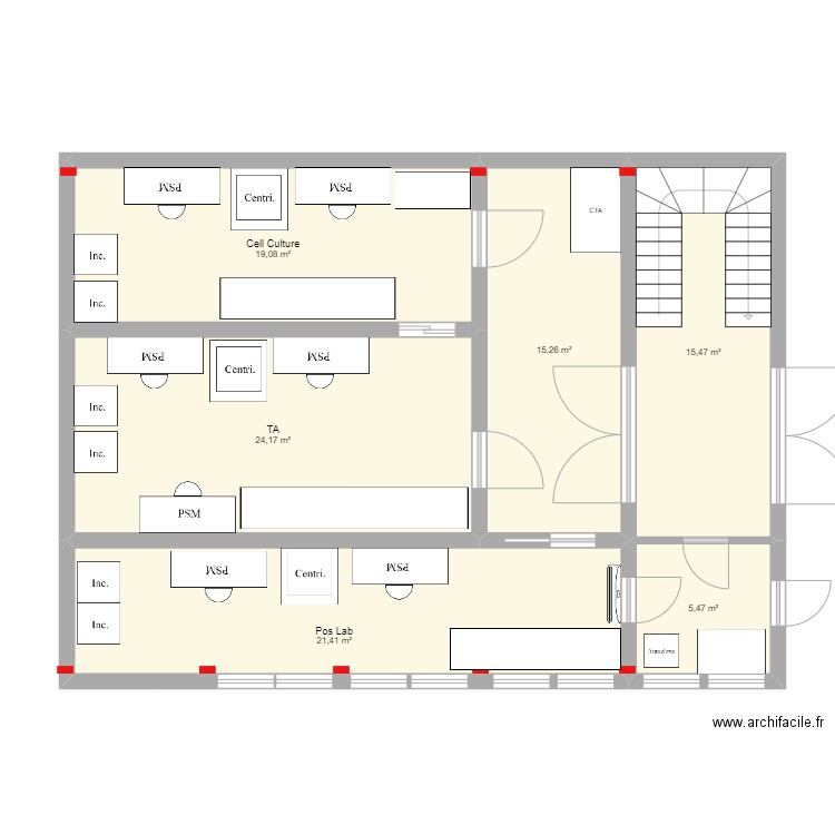 Batiment RD draft test. Plan de 15 pièces et 189 m2