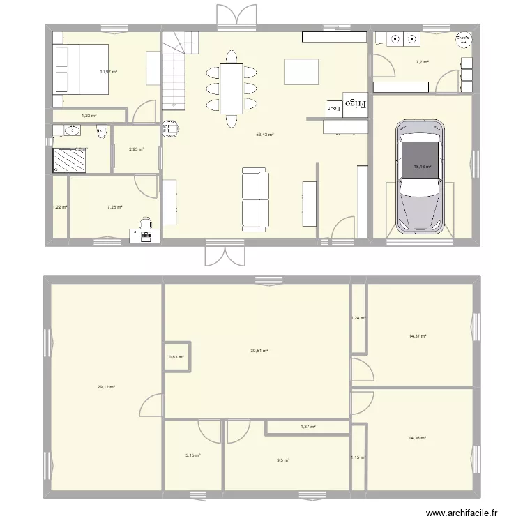 plan maison manon. Plan de 19  et 214 m²