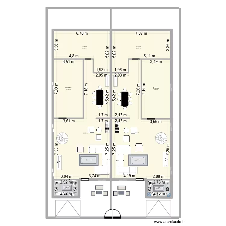 Maison01. Plan de 8  et 255 m²