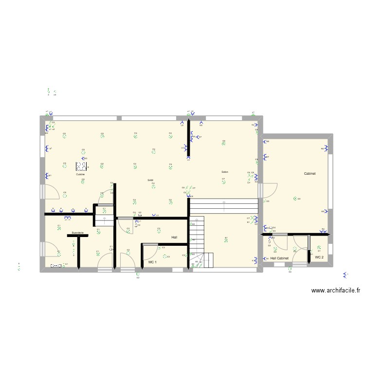 Jen et Simon RDC. Plan de 5 pièces et 115 m2