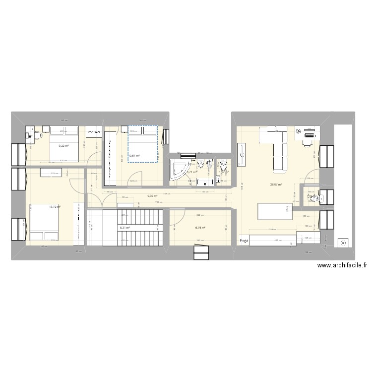 10/03/24. Plan de 10 pièces et 92 m2