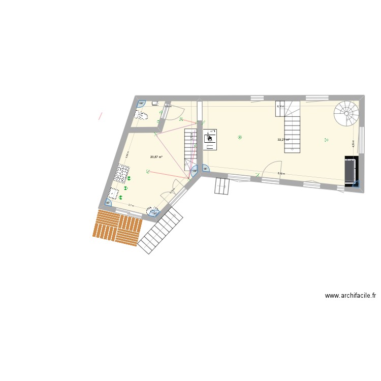 la Roque électrique rdc. Plan de 2 pièces et 54 m2