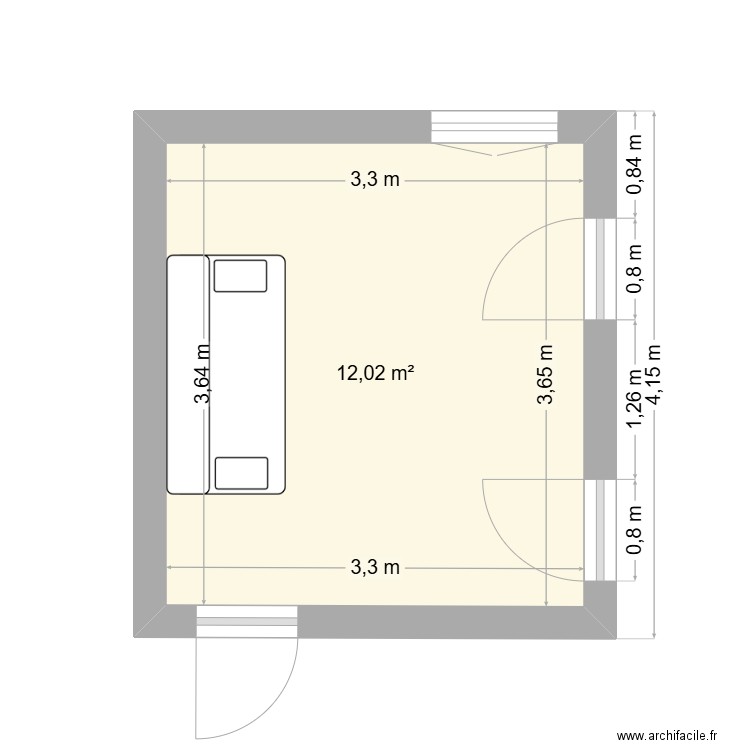 studio1. Plan de 1 pièce et 12 m2
