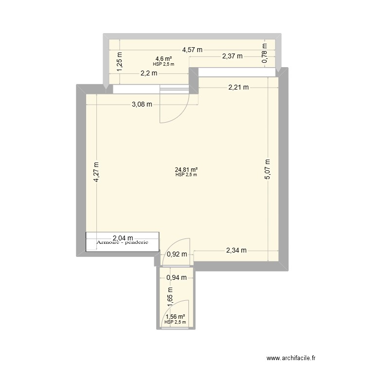 Room 214. Plan de 3 pièces et 31 m2