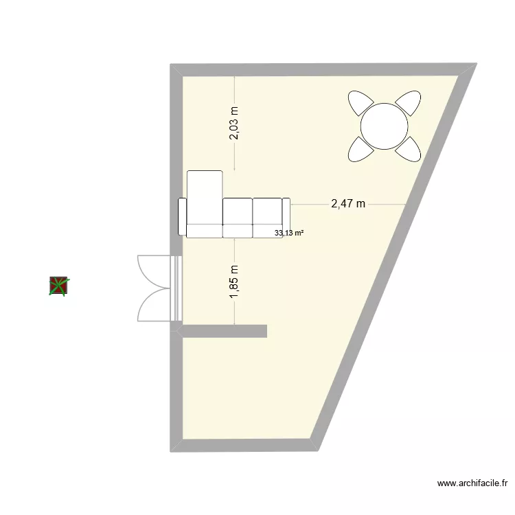 salon /s&eacute;jour. Plan de 1  et 33 m²