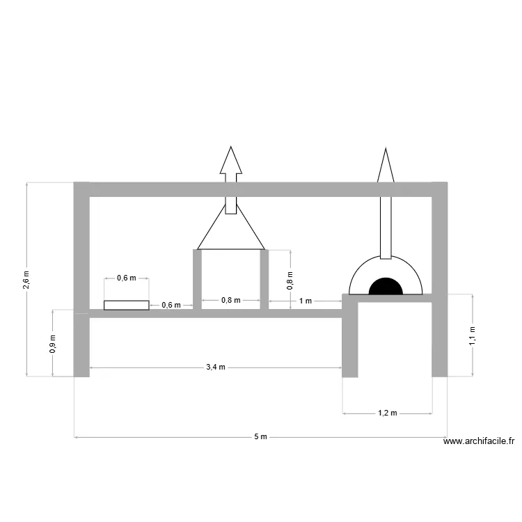 cuisine d'ete vu de face. Plan de 