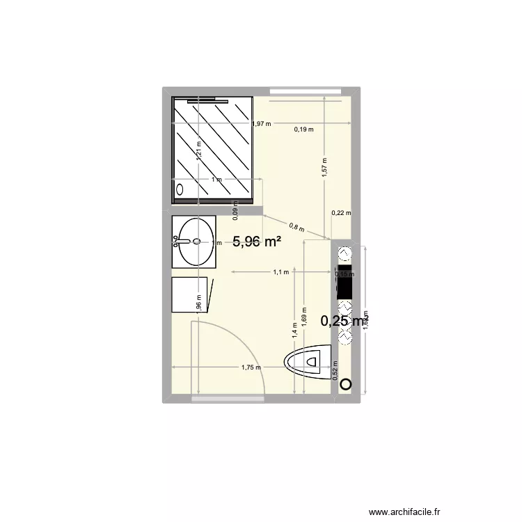 sdb2. Plan de 2 pièces et 6 m²