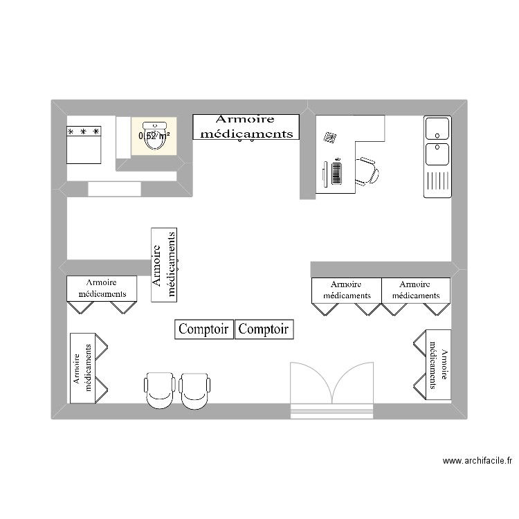 Pharmacie. Plan de 1 pièce et 1 m2