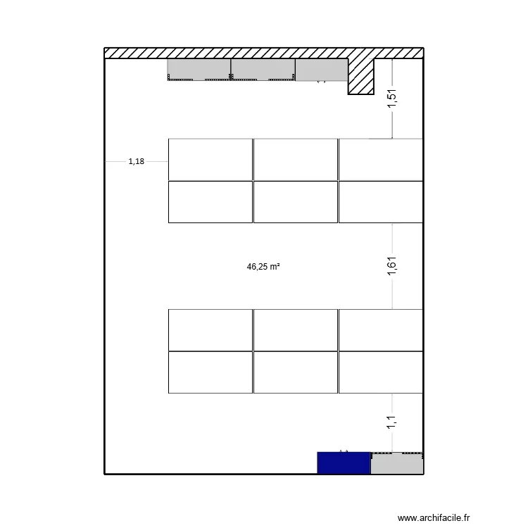Bureau. Plan de 1  et 46 m²
