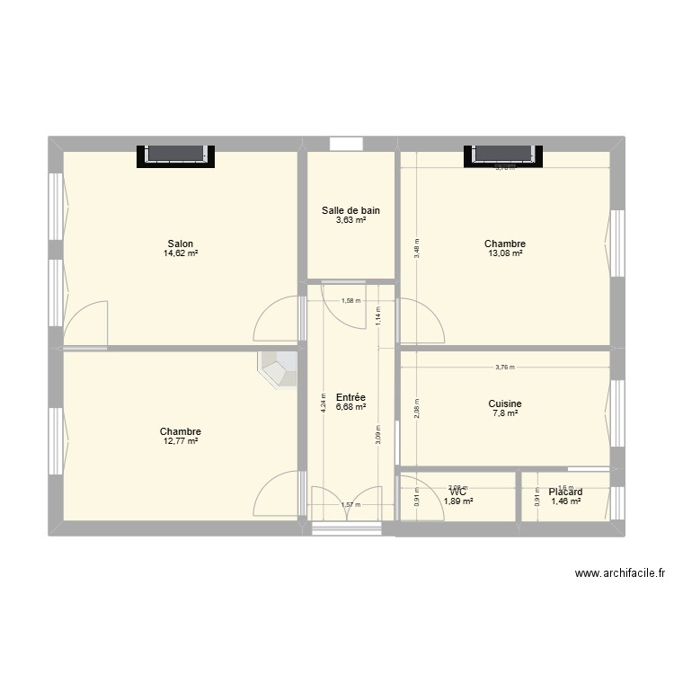Crillon 4. Plan de 8 pièces et 62 m2