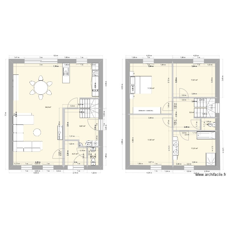 RDC1. Plan de 10 pièces et 140 m2