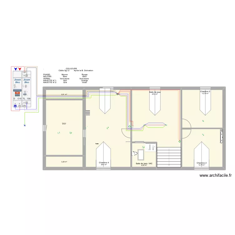 Eclairage: Circuit n&deg;10 (Salle de jeux (TLV)). Plan de 8  et 108 m²