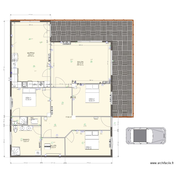 Musa köy mutfak . Plan de 10 pièces et 120 m2
