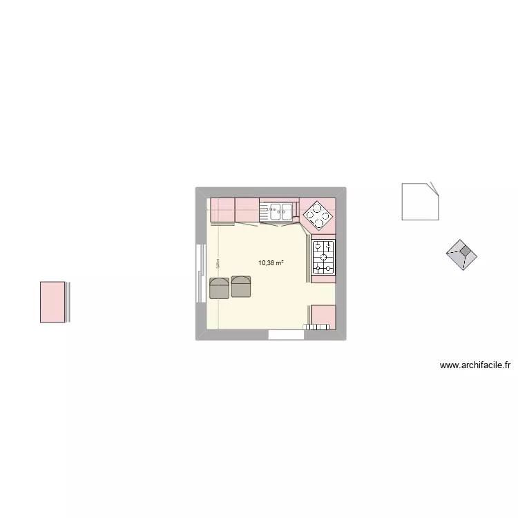 cuisine rh. Plan de 1 Pièce et 10 m² cuisine rh. Plan de 1 Pièce et 10 m²