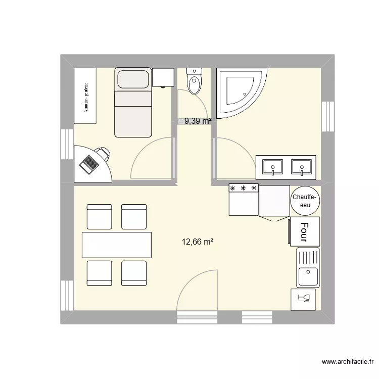 premiere maison. Plan de 2 Pièces et 22 m²