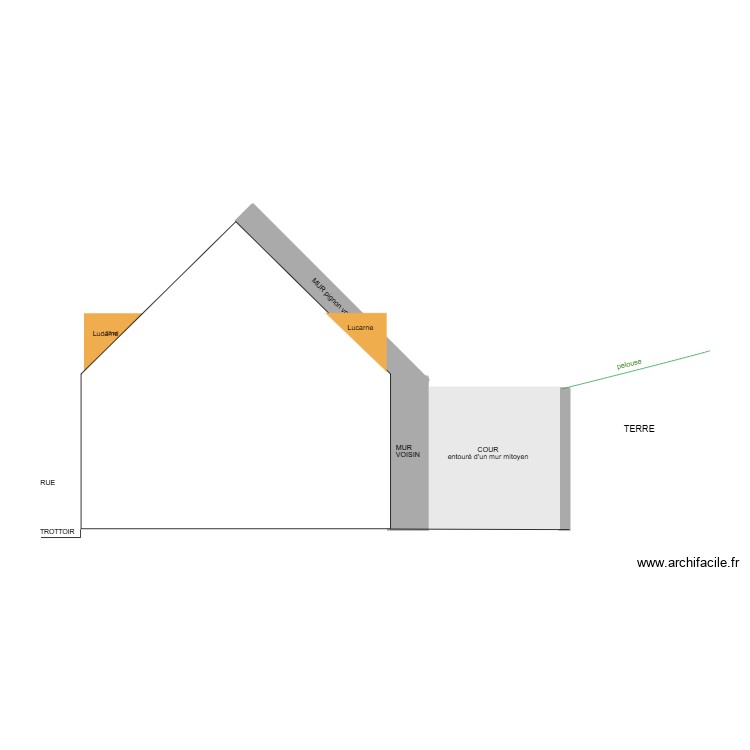 Coupe pignon avant travaux. Plan de 0 pièce et 0 m2