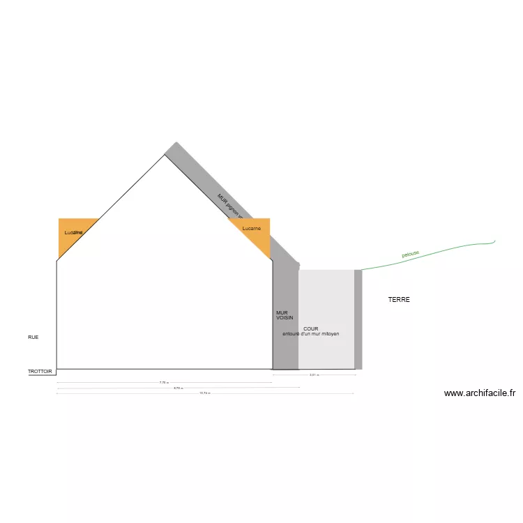 Coupe pignon avant travaux. Plan de 