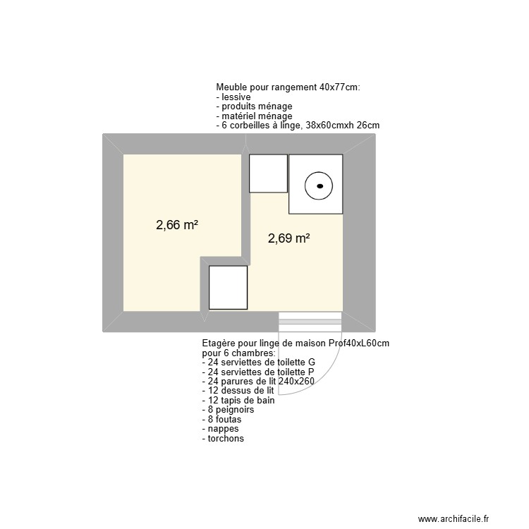 Buanderie. Plan de 2 pièces et 5 m2