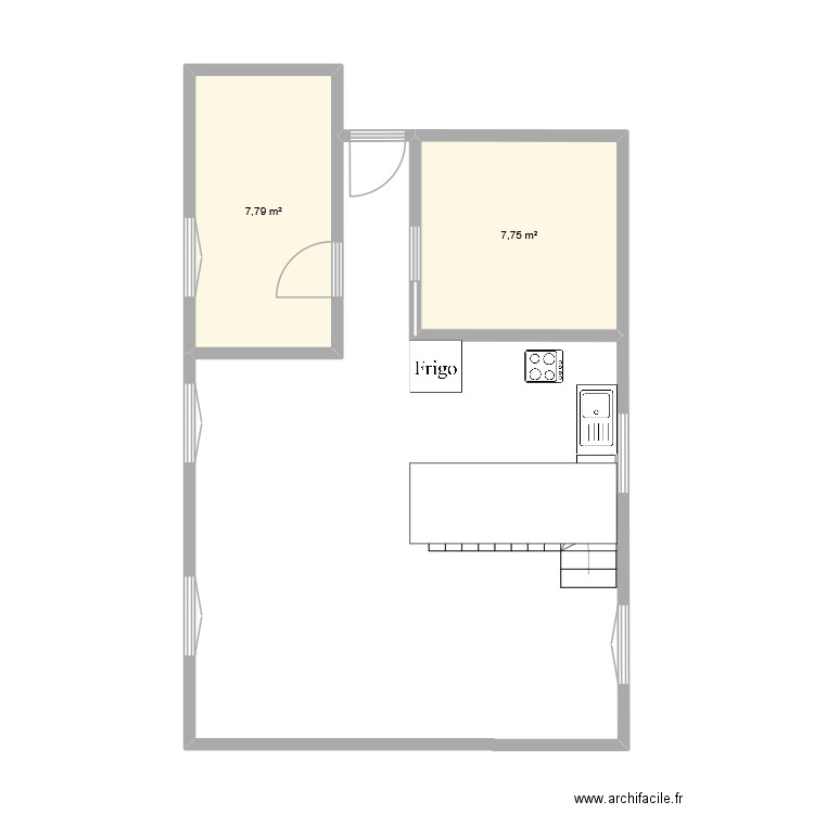 marie. Plan de 2 pièces et 16 m2