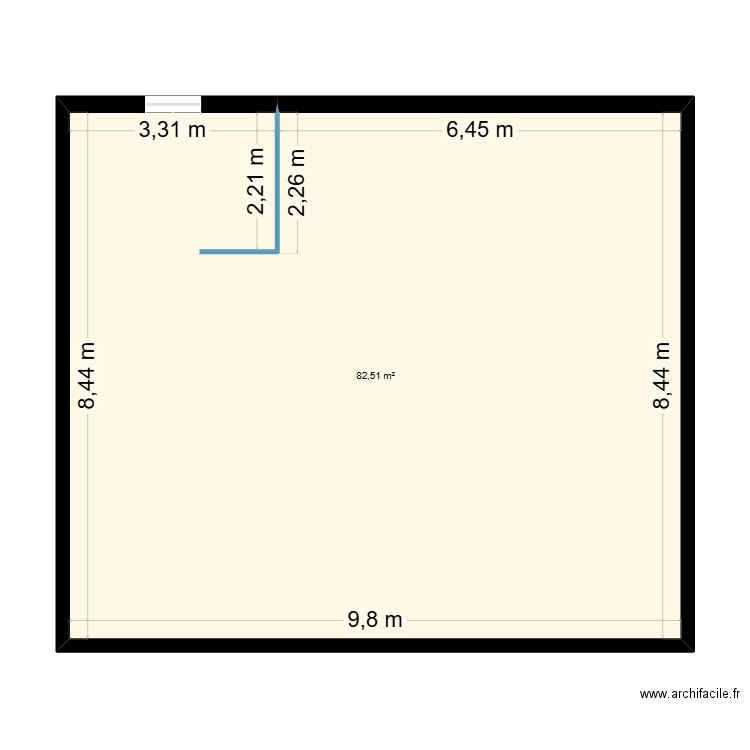 cuisine. Plan de 1 pièce et 83 m2