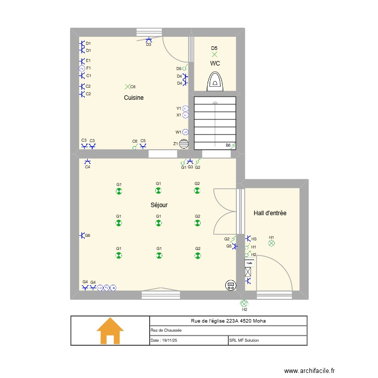 Eglise 223A RDC. Plan de 4 pièces et 42 m2