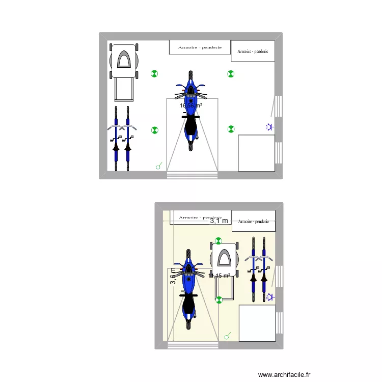 d&eacute;barras. Plan de 2  et 28 m²