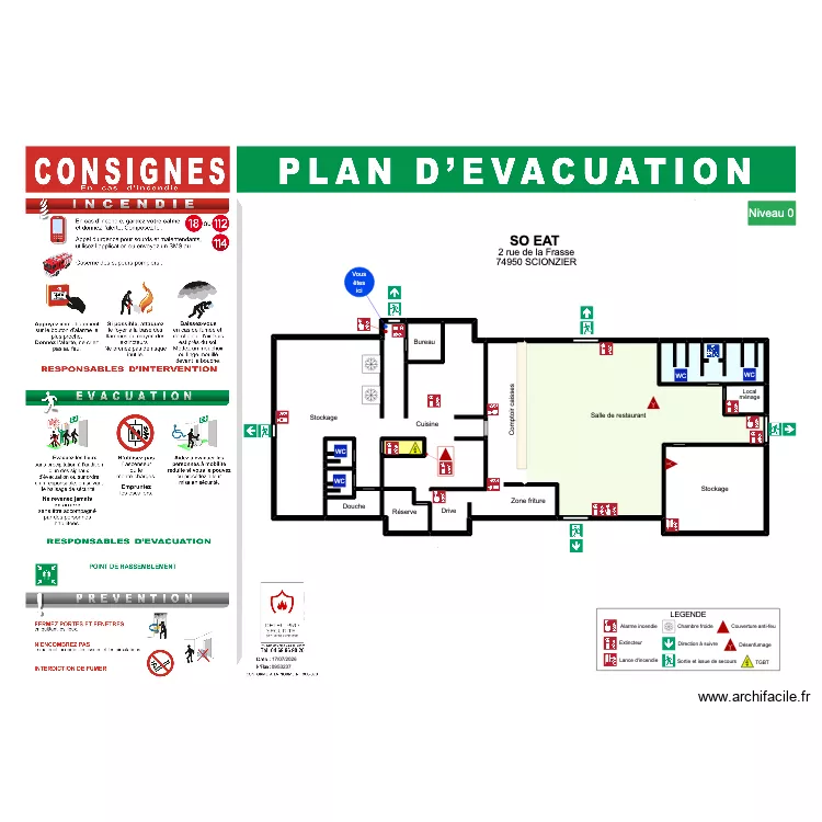 Plan d'&eacute;vacuation 2 SO EAT. Plan de 11  et 402 m²
