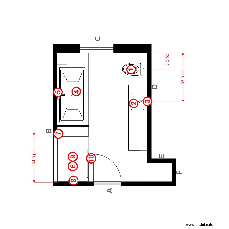 jutra Plan plomberie. Plan de 1 pièce et 9 m2
