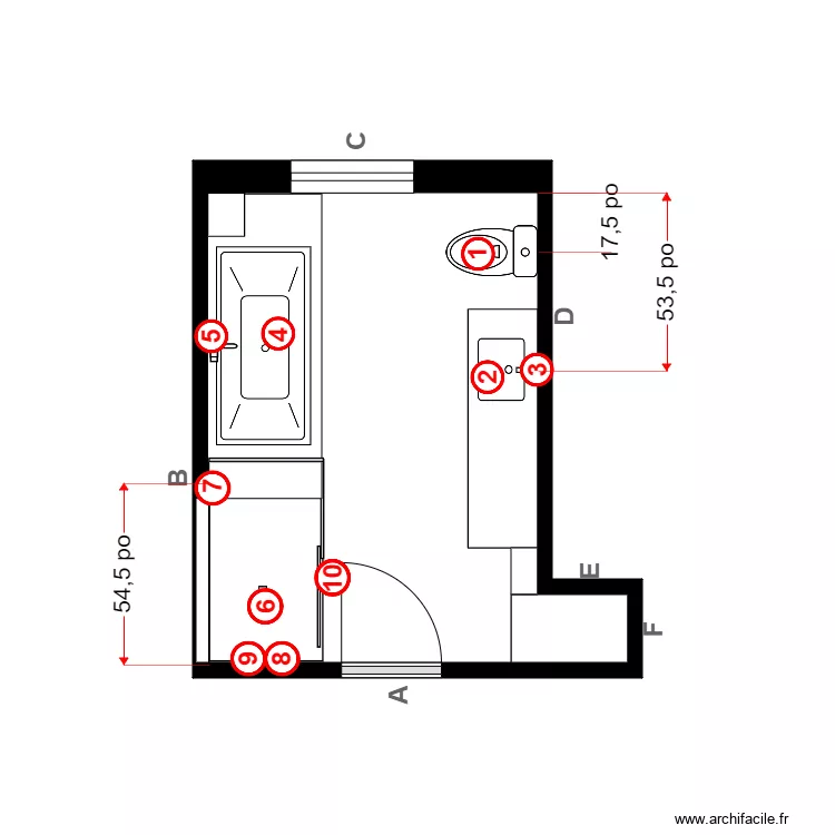 jutra Plan plomberie. Plan de 1  et 9 m²