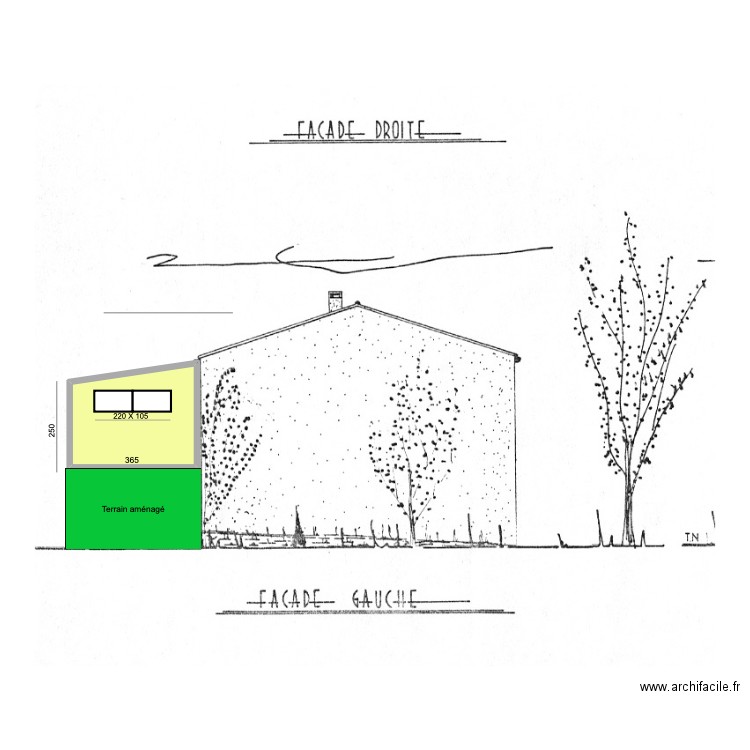 Façade gauche véranda. Plan de 1 pièce et 9 m2