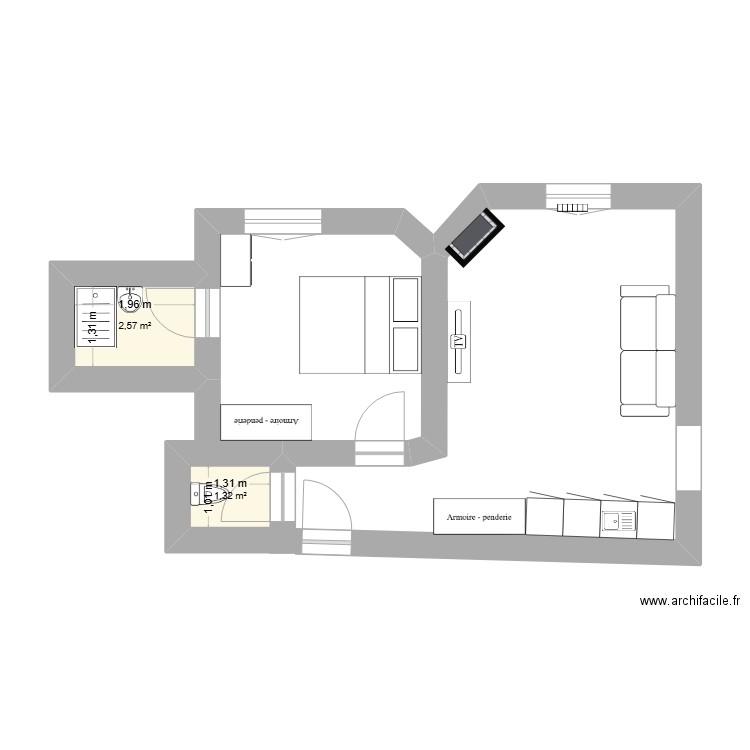 Laville 2. Plan de 2 pièces et 4 m2